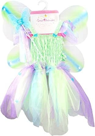 Butterfly Dress &amp; Wings With Wand, Green/Multi, Size 5-6