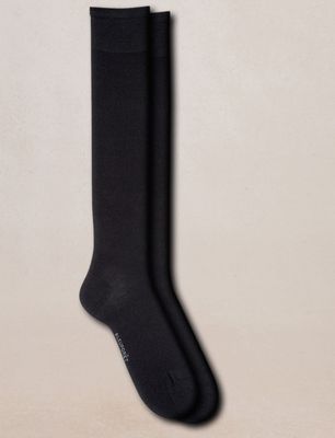 Bleu Foret Plain black silk knee-highs 6125