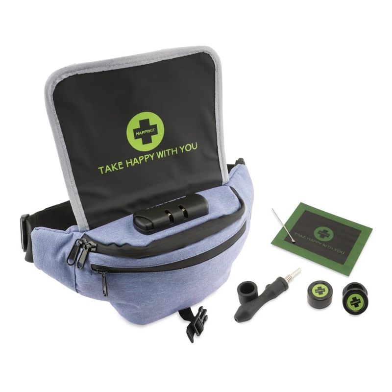 Happy Pack Dab by Happy Kit All-in-One Smell Proof Travel Kit Fanny Pack for Concentrates - Blue