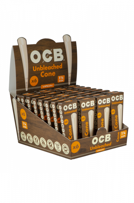 OCB Virgin Unbleached Cones 6pk 1 1/4