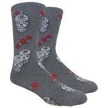 Skull &amp; Roses - Grey Fine Fit Fun Socks