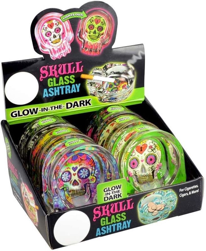 Glow Sugar Skull Glass Ashtray Assorted Colors