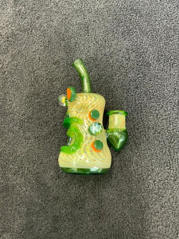 Collaboration Green &amp; Orange Tiki Waterpipe
