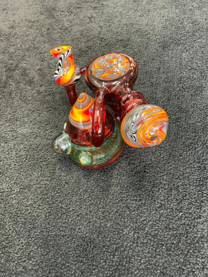 Kevin Beecher Pomegranate Red Crushed Opal Wig Wag Recycler Waterpipe