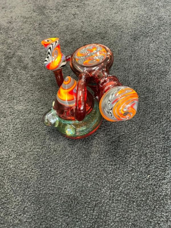 Kevin Beecher Pomegranate Red Crushed Opal Wig Wag Recycler Waterpipe