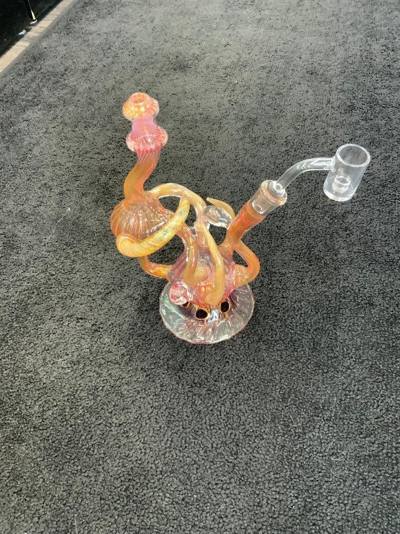 Kevin Beecher Silver Gold Fumed Horned Recycler Waterpipe