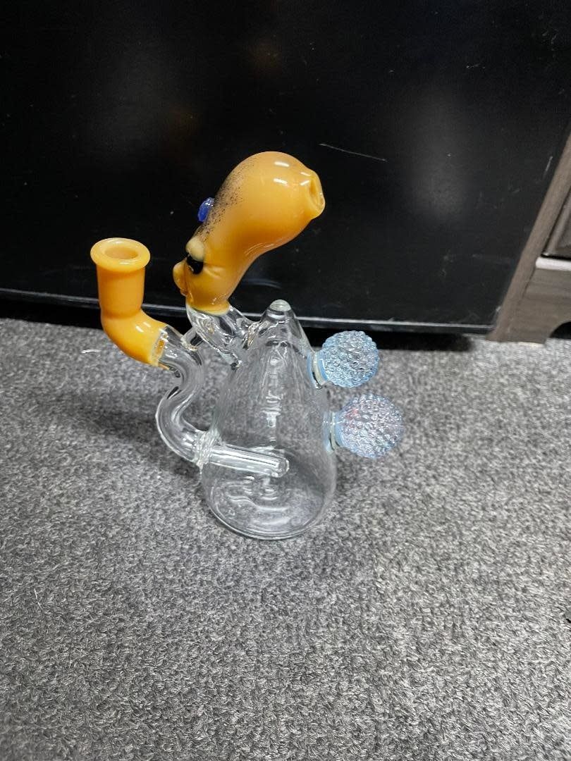 Josh Mazet Glass Blue UV Alien Head Waterpipe