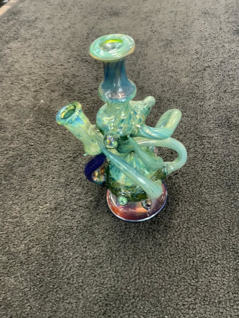 Kevin Beecher Horned Opal Green Recycler Waterpipe