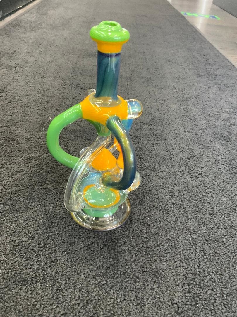 Kevin Beecher Green and Yellow Recycler with Opal Waterpipe