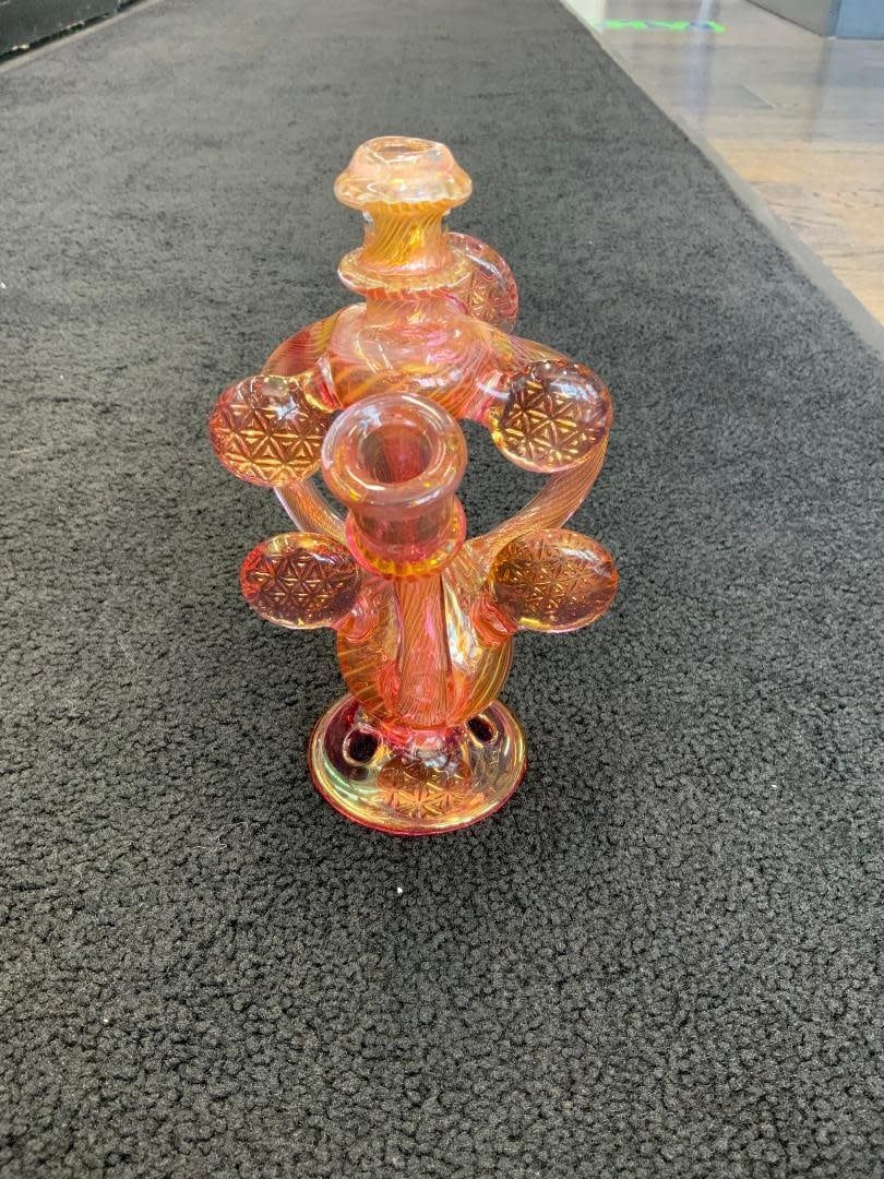 Kevin Beecher Collaboration Gold and Silver Fumed Recycler With Buttons Waterpipe