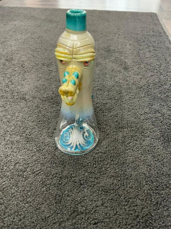 Aaron U Glass Large Teal Worked Gator Waterpipe