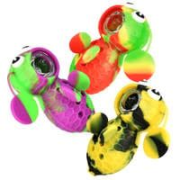Silicone Bee Pipe w/ Covered Glass Bowl | 4&quot; | Colors Vary