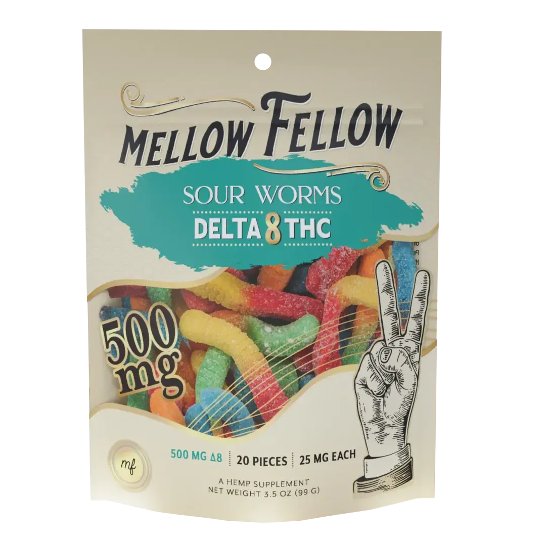 Mellow Fellow - Edibles - 500mg - Delta 8 - Sour Worms - 20 Ct