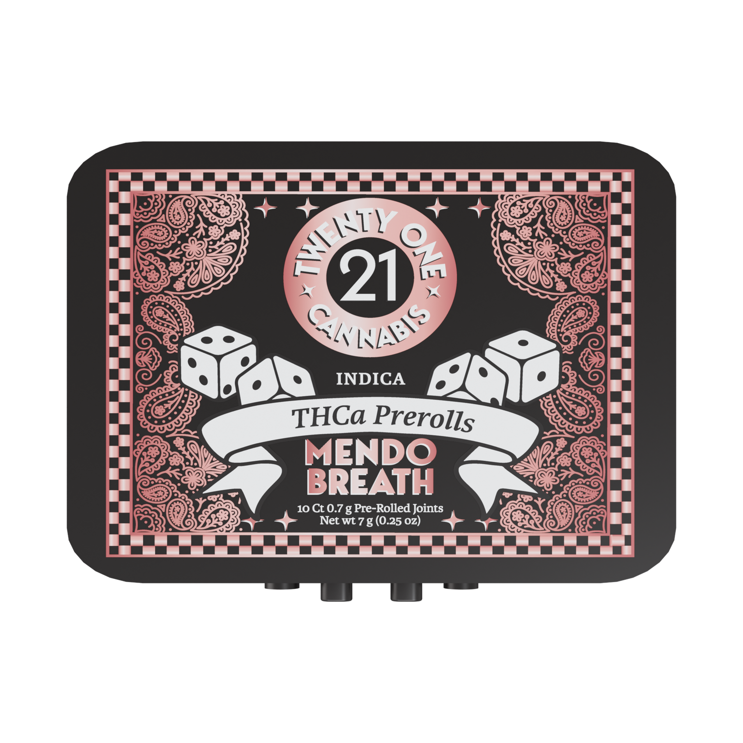 Twenty One Pre Rolls 7g THCa Mendo Breath 10 Ct Tin Indica