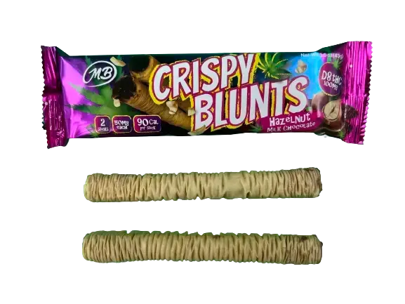 Crispy Blunts D8 100mg Edibles 10 Bags (2pc @ 50mg) Hazelnut Milk Chocolate