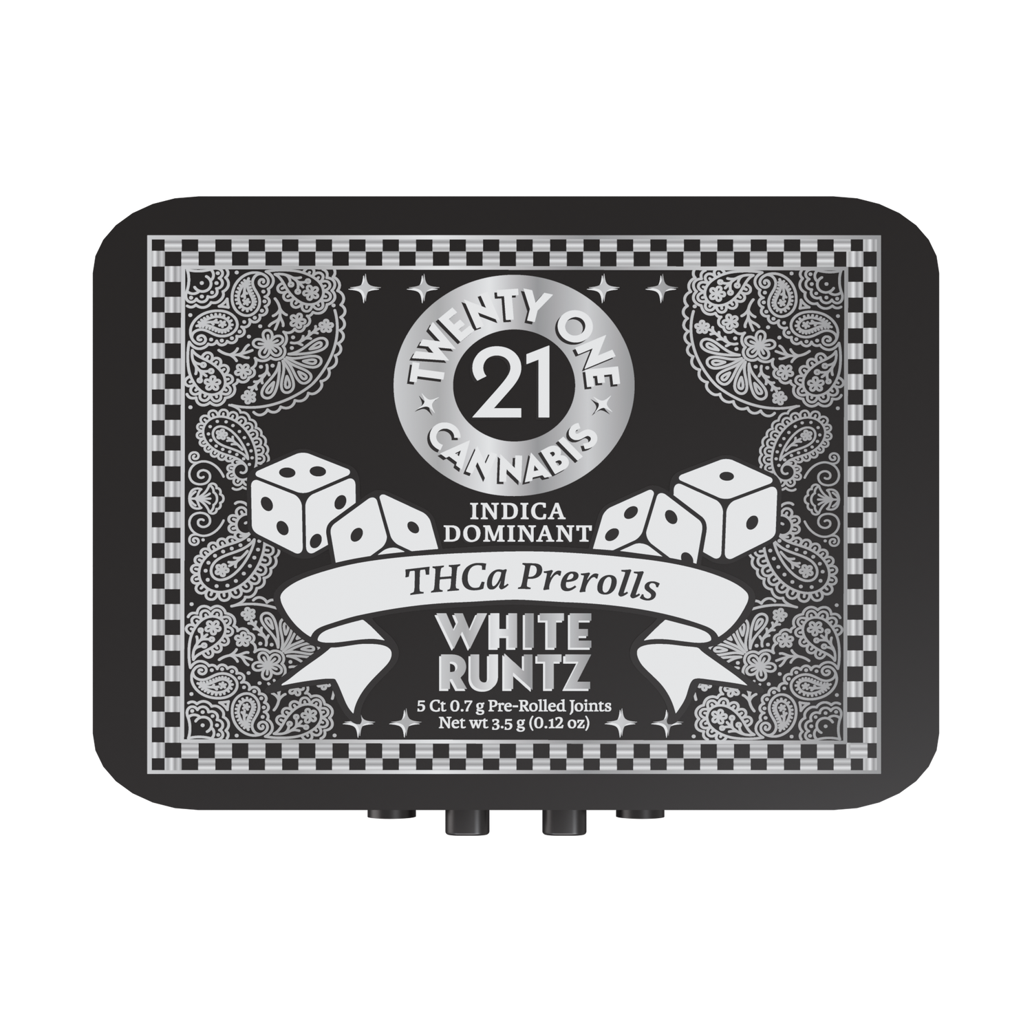 Twenty One Pre Rolls 3.5g THCa White Runtz 5 Ct Tin (Indica Dom)