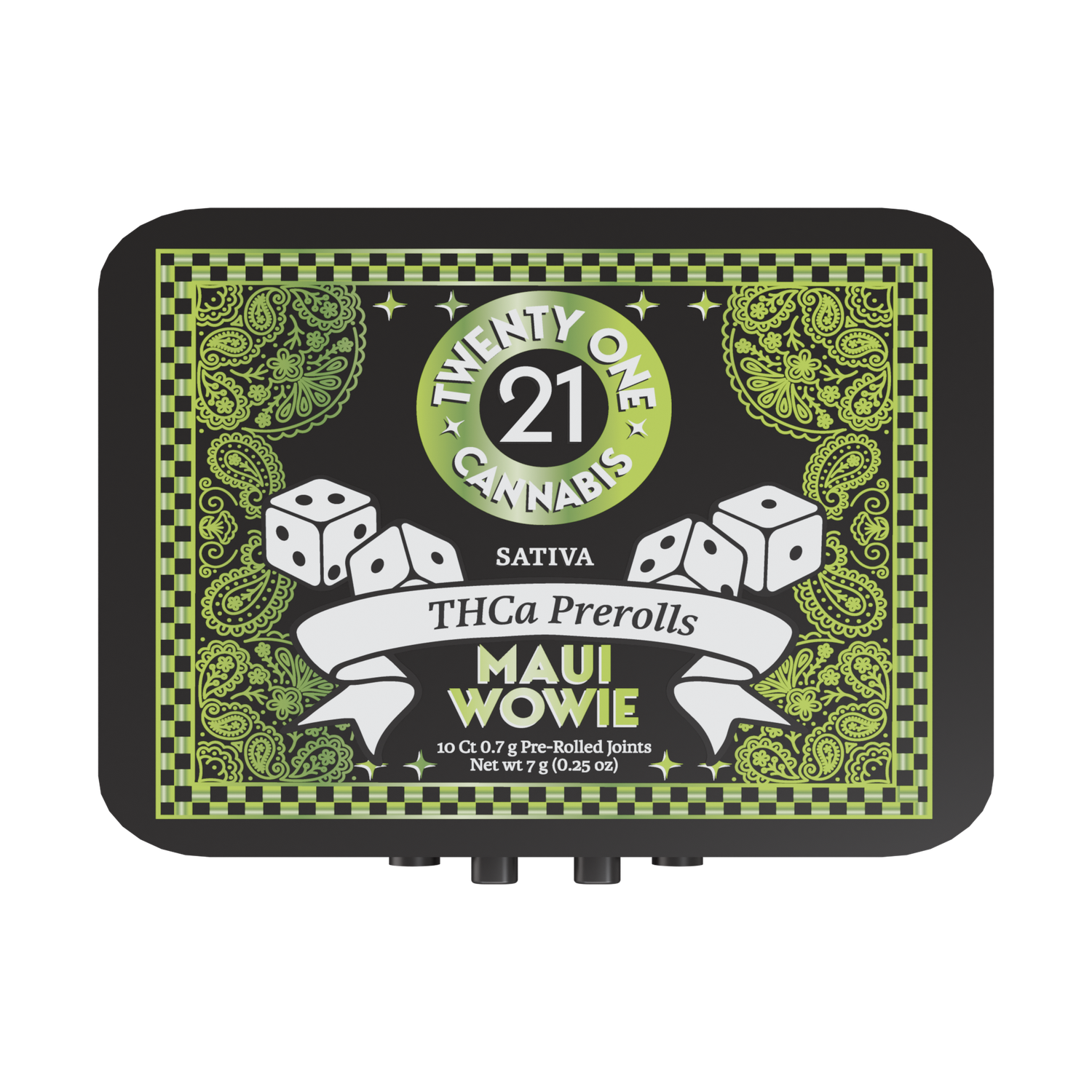 Twenty One Pre Rolls 7g THCa Mauie Wowie 10 Ct Tin Sativa