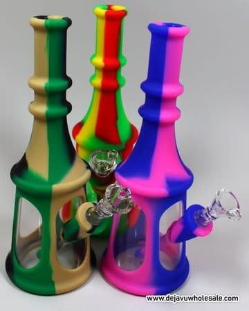 8.5&#39;&#39; Silicone With Glass Window Water Pipe 14mm Bowl