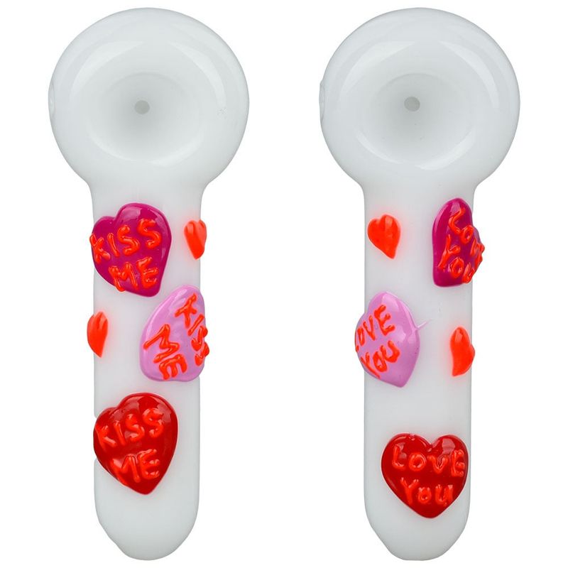 Valentine's Hearts Glow In The Dark Glass Spoon Pipe 5"
