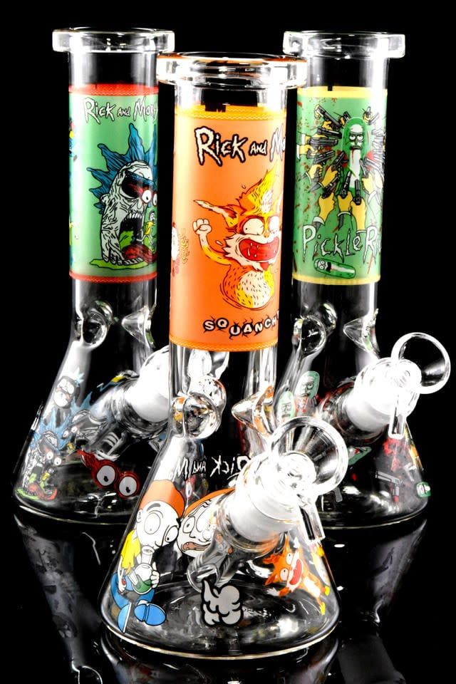 Small Glass on Glass R&amp;M Glow in the Dark Beaker Water Pipe