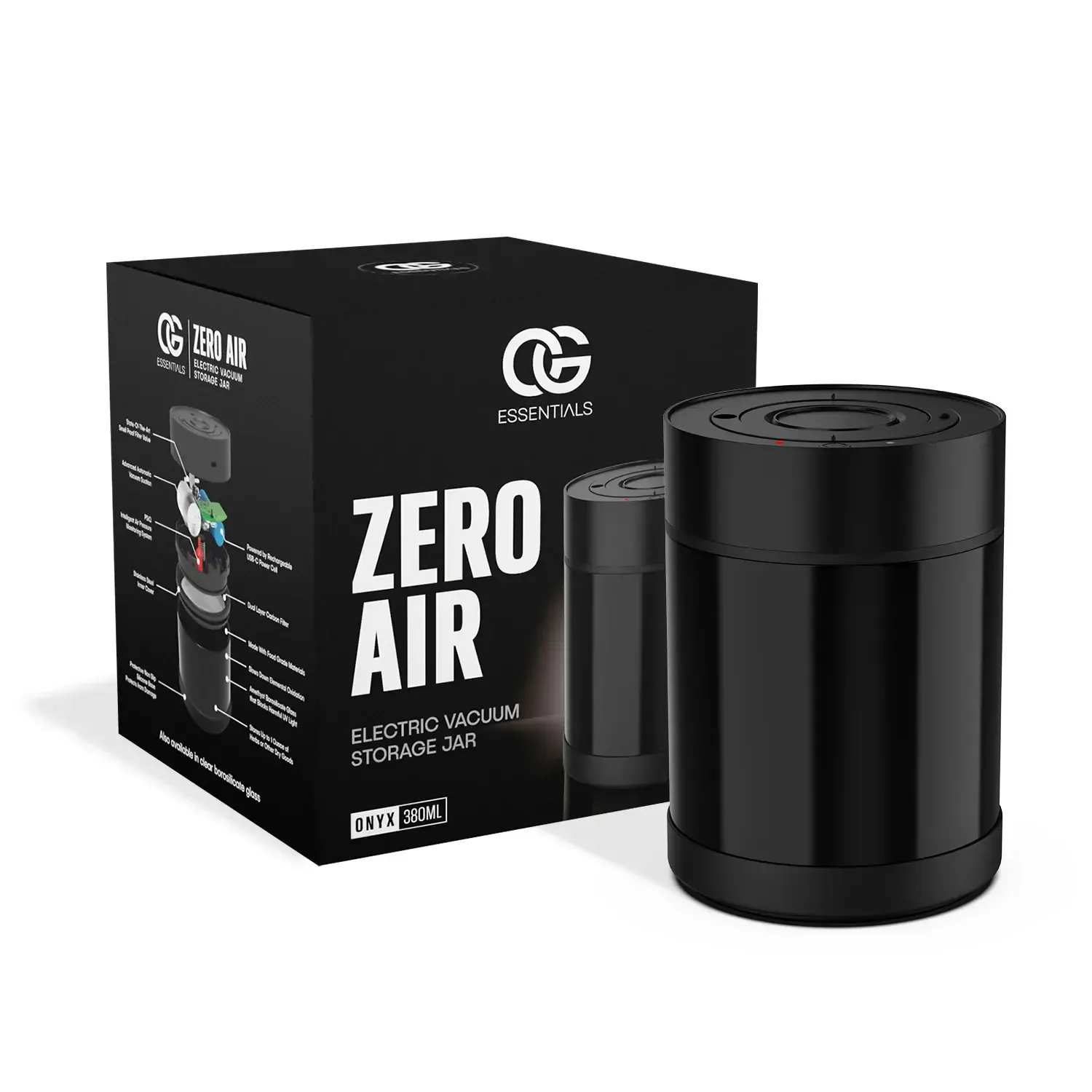 OG Essentials Zero Air Electric Vacuum Storage Jar Onyx