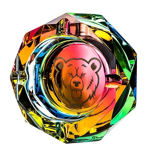 Green Bear Glass Prism Ash Tray Large 6"