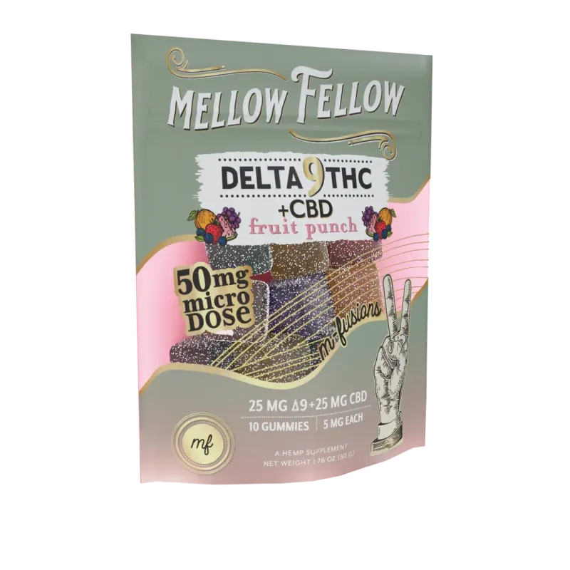 Mellow Fellow Gummie Delta 9 THC + CBD Sour Punch 5mg Each 10 Ct