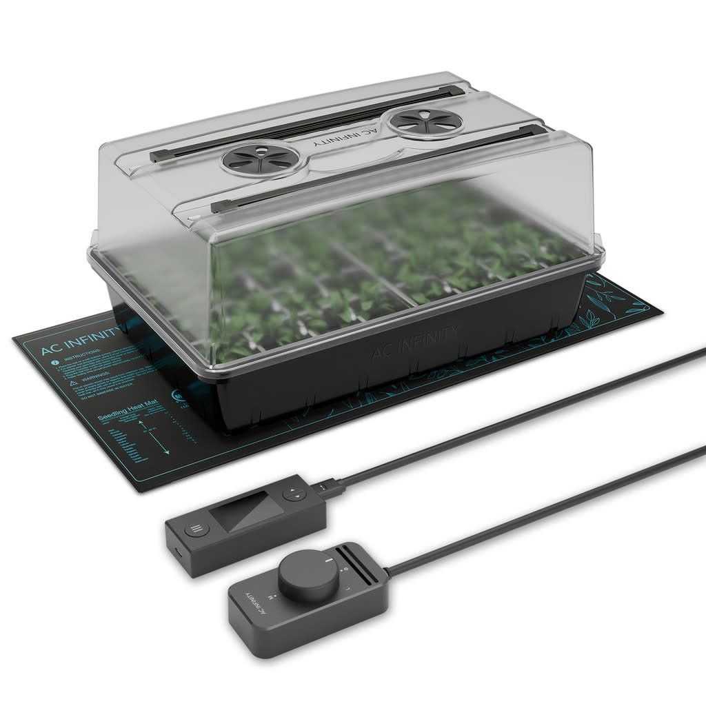 AC Inifinity Humidity Dome Gemination Kit W/Seedling Mat and LED Grow Light Bars 5x8 Cell Tray