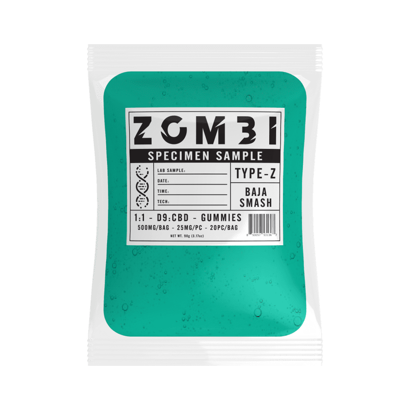 Zombi Baja Smash: 1:1 D9:CBD Gummies 500mg 25mg Per Piece