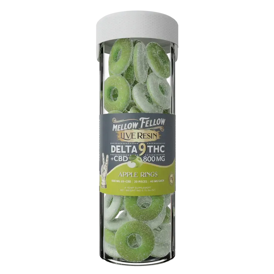 Mellow Fellow Live Resin Delta 9 + CBD 800mg 40mg Per Piece Apple Rings