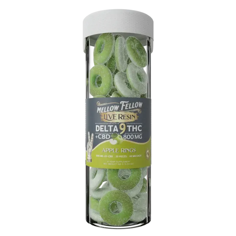 Mellow Fellow Live Resin Delta 9 + CBD 800mg 40mg Per Piece Apple Rings