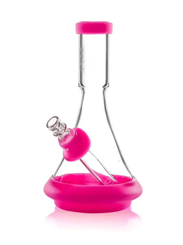 GRAV DECO BEAKER IN SILICONE CLEAR AND TOXIC PINK