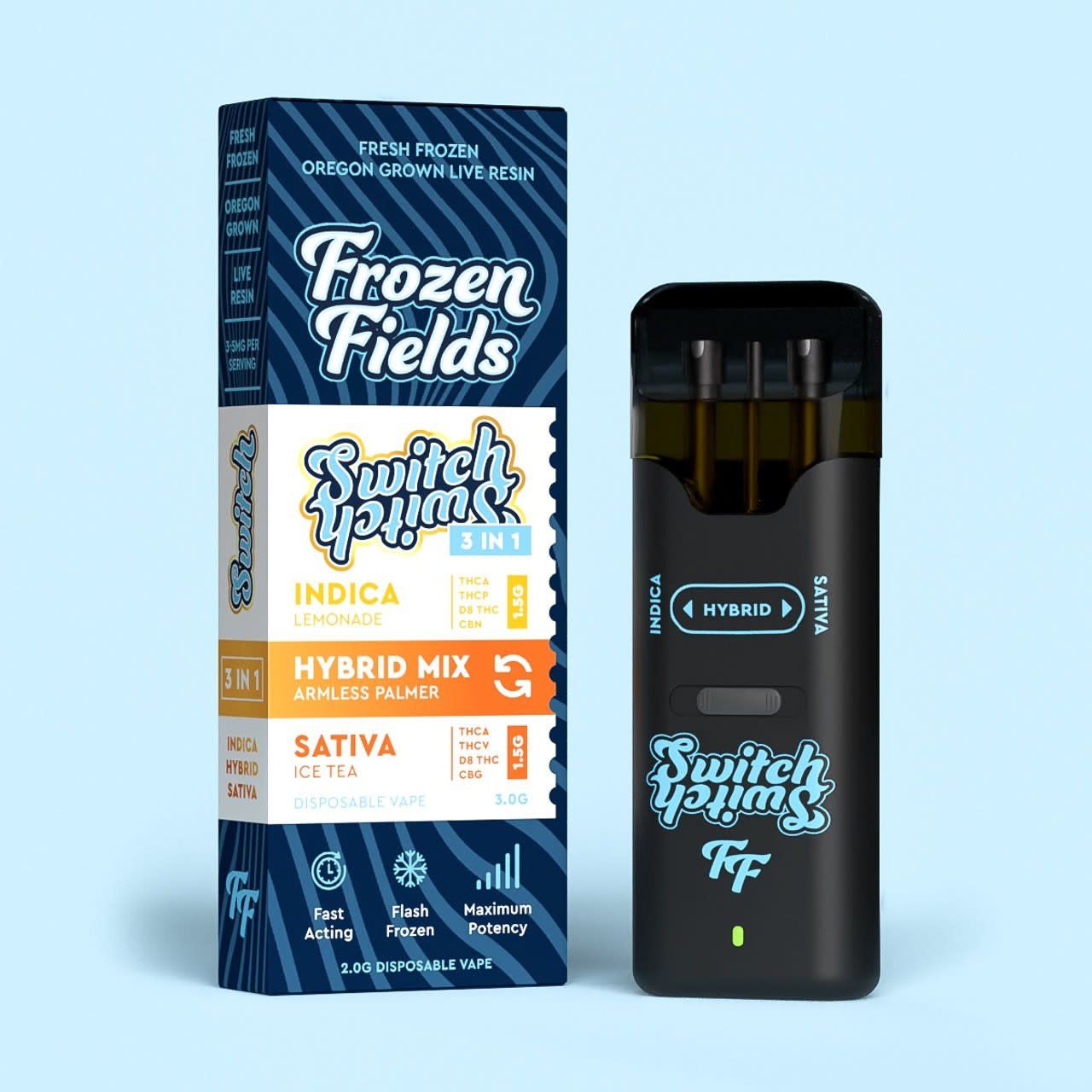 Frozen Fields - 3 Strains One Vape- SWITCH Device - 3G Armless Palmer