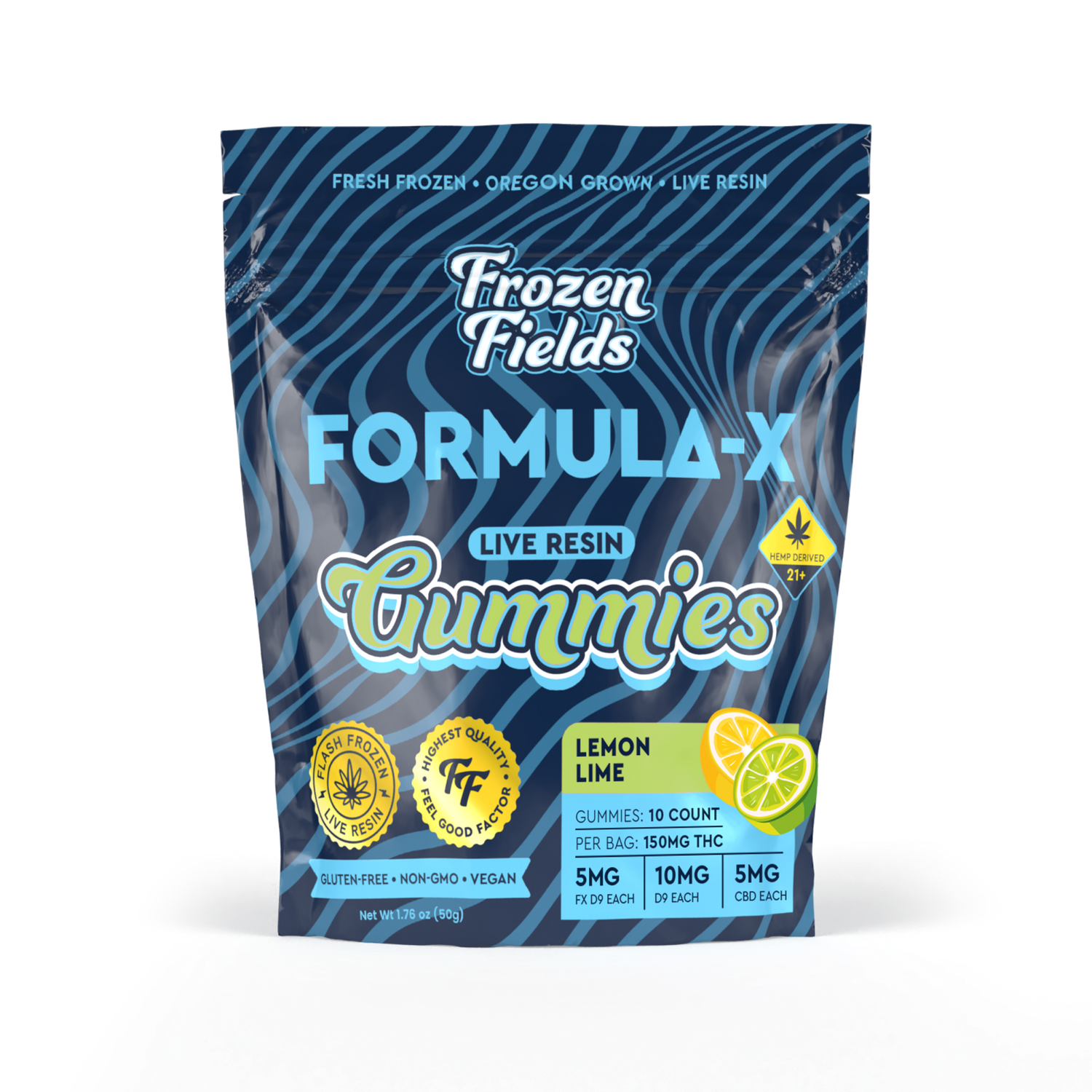 Frozen Fields - Delta 9 + Formula-X - Gummies - Live Resin - 150 MG 10 Ct Lemon Lime