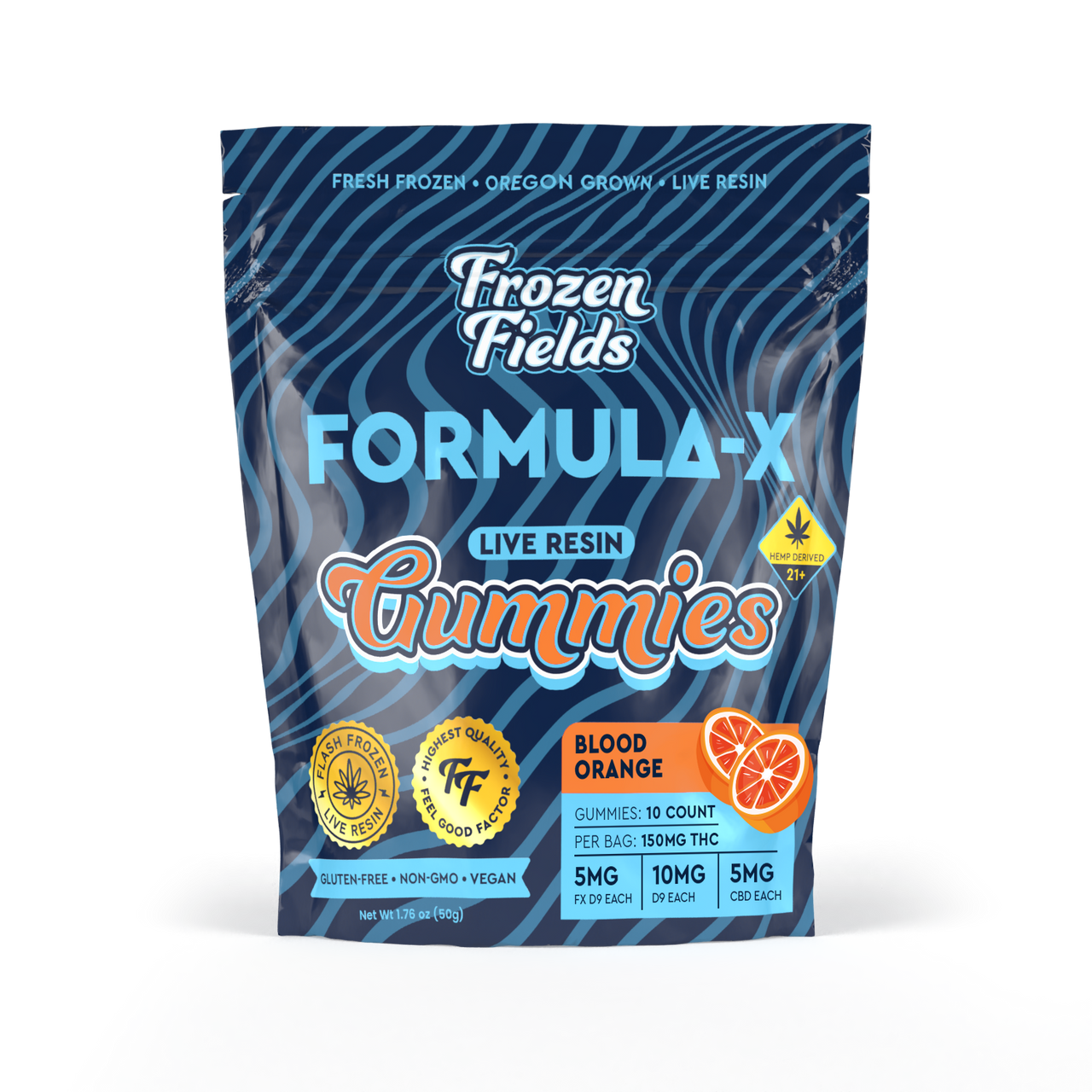 Frozen Fields - Delta 9 + Formula-X - Gummies - Live Resin - 150 MG 10 Ct Blood Orange