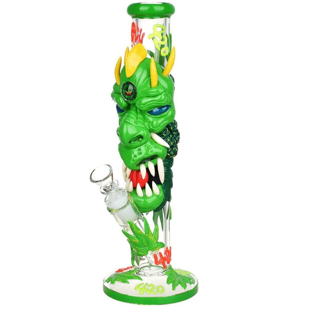 420 Dragon Glow In The Dark Straight Tube Water Pipe 11.75&quot;