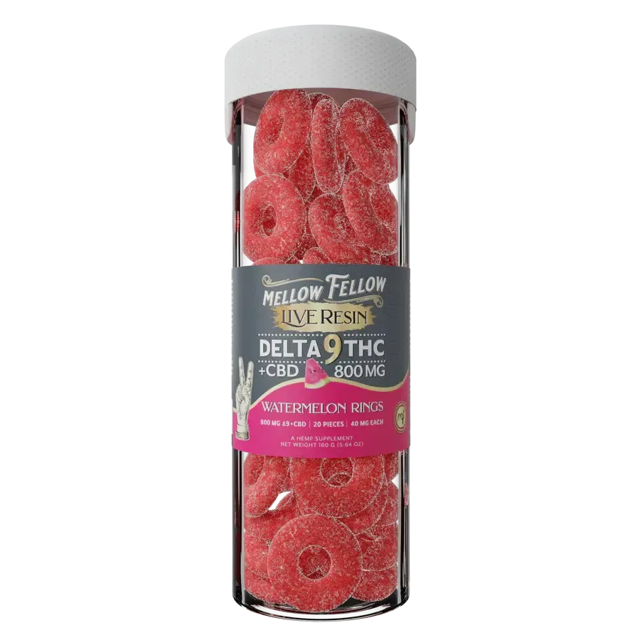 Mellow Fellow Live Resin Delta 9 + CBD 800mg 40mg Per Piece Watermelon Rings