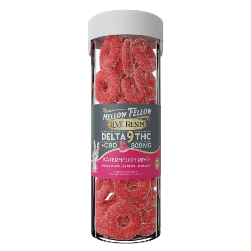 Mellow Fellow Live Resin Delta 9 + CBD 800mg 40mg Per Piece Watermelon Rings