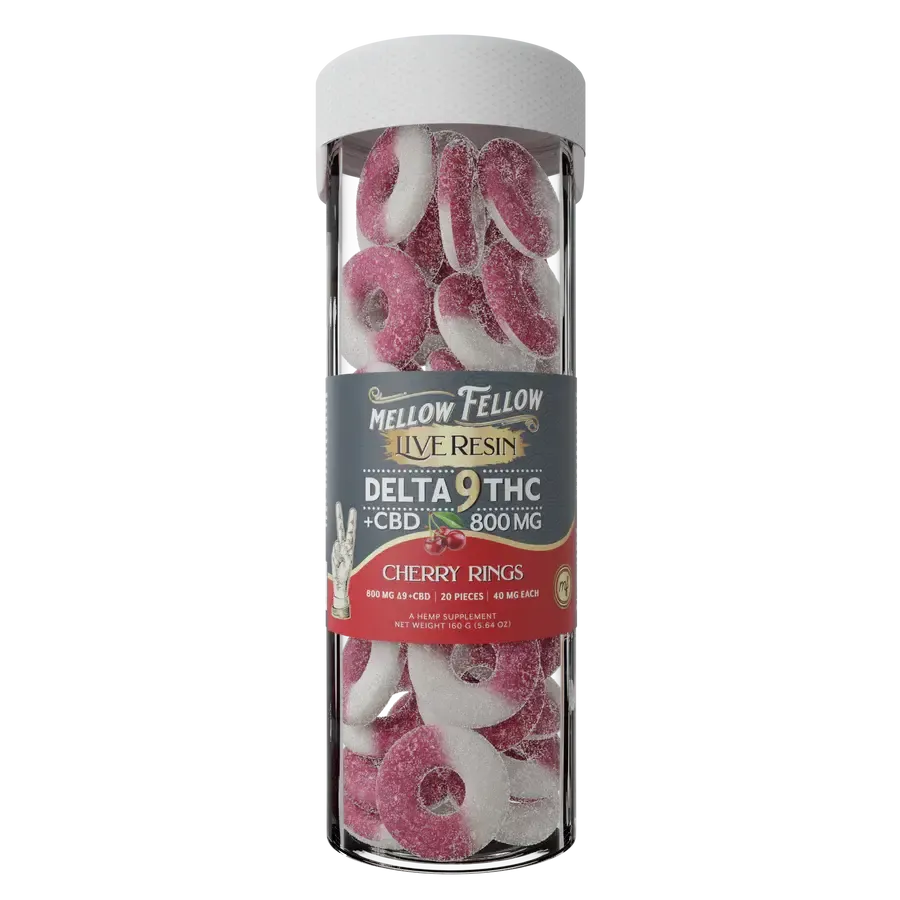 Mellow Fellow Live Resin Delta 9 + CBD 800mg 40mg Per Piece Cherry Rings