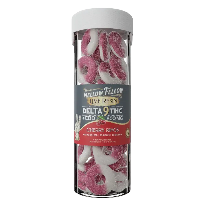 Mellow Fellow Live Resin Delta 9 + CBD 800mg 40mg Per Piece Cherry Rings