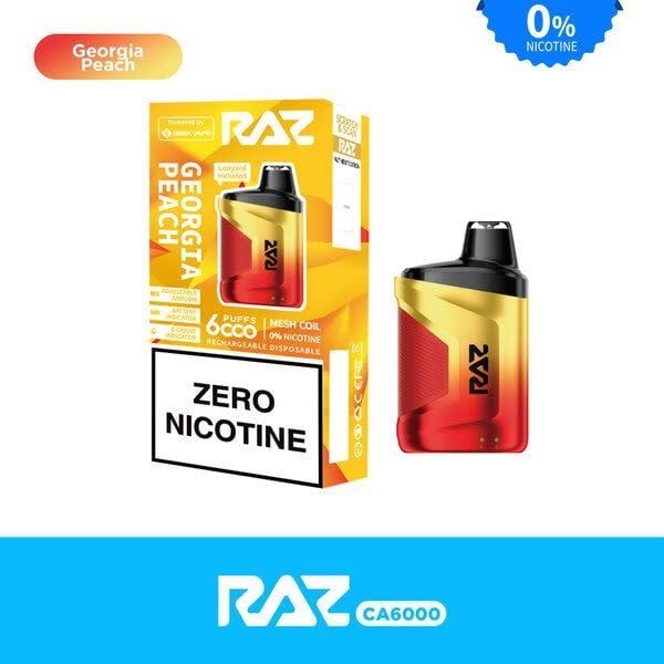 Raz 6000 Puff Rechargeable Disposable Vape Georgia Peach Zero Nicotine