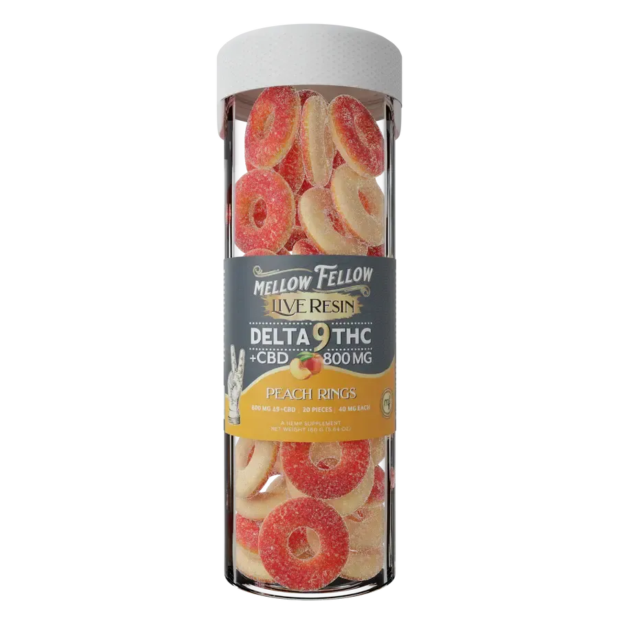 Mellow Fellow Live Resin Delta 9 + CBD 800mg 40mg Per Piece Peach Rings