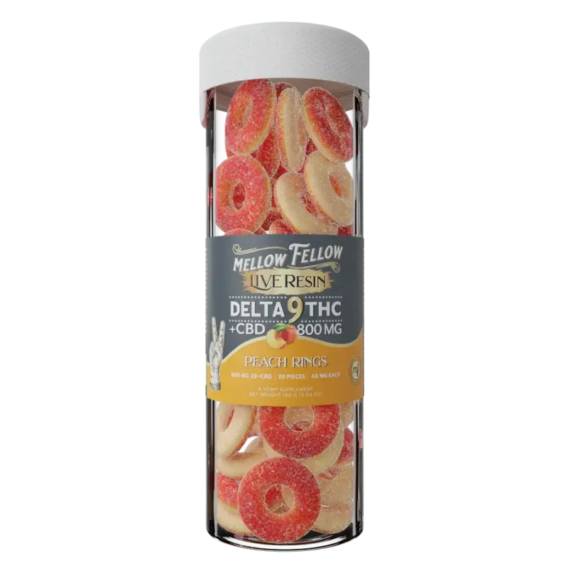 Mellow Fellow Live Resin Delta 9 + CBD 800mg 40mg Per Piece Peach Rings