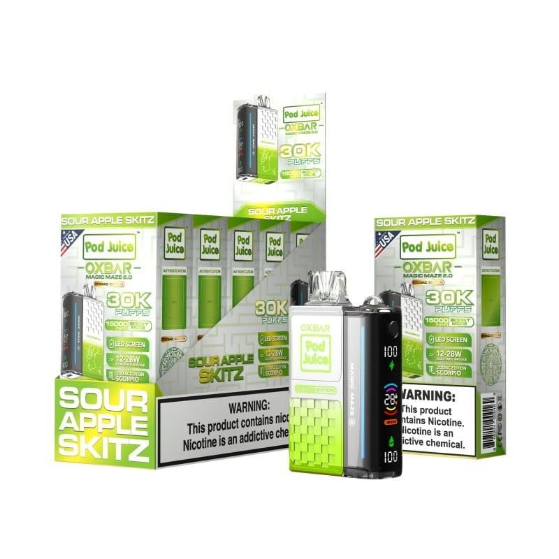 OXBAR X POD JUICE MAGIC MAZE 2 – 30000 PUFFS – VAPE DISPOSABLE Sour Apple Skitz