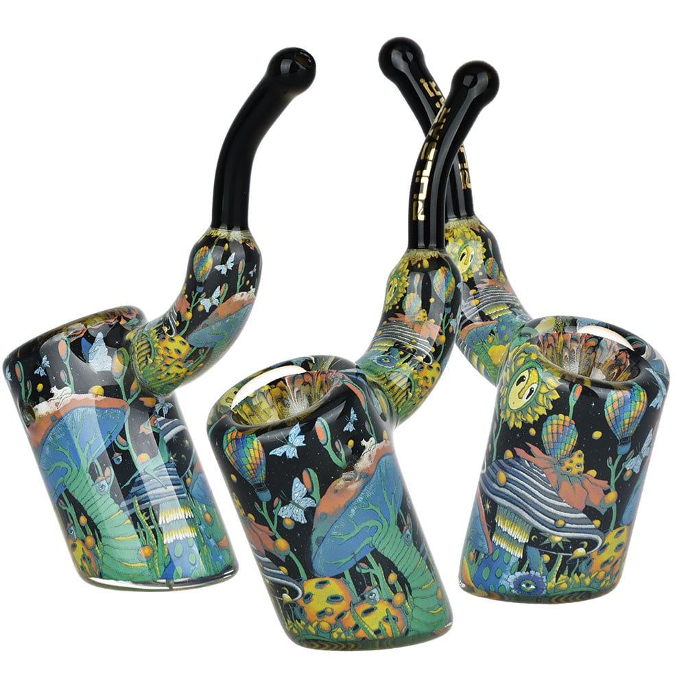 Pulsar Inside Print Bent Sherlock Glass Hand Pipe Garden Of Cosmic Delights 4&quot;