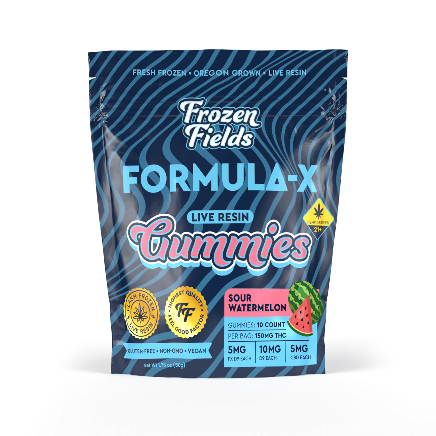 Frozen Fields - Delta 9 + Formula-X - Gummies - Live Resin - 150 MG 10 Ct Sour Watermelon