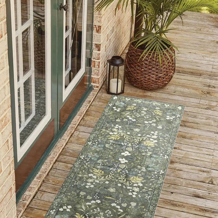 Tapis en vinyl Fleur de lune vert (80x200) 31.5&#39;&#39;x78.7 (2.6&#39;x6.5&#39;)