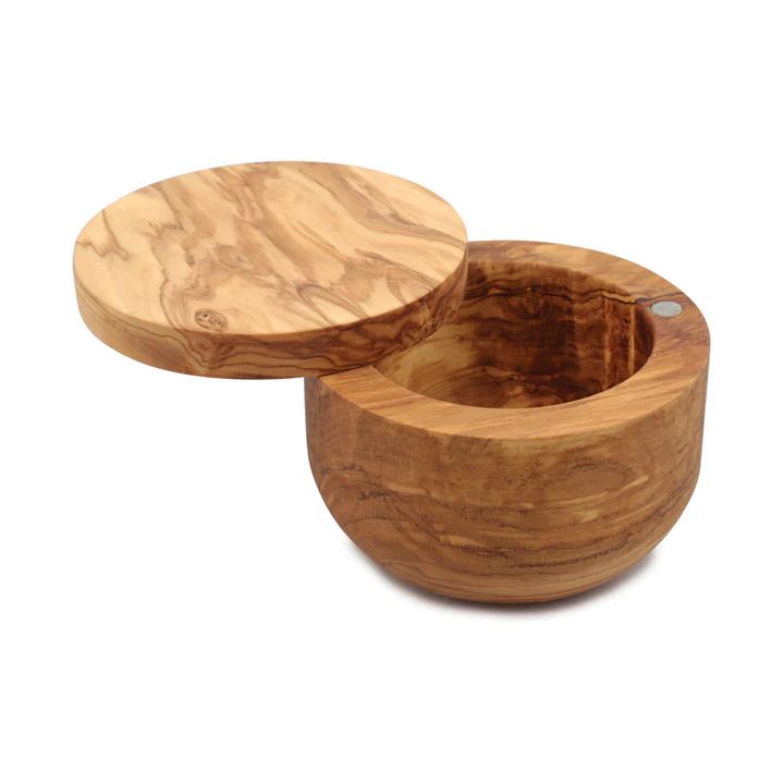 Salière Sienne avec couvercle pivotant magnétique en bois d&#39;olivier