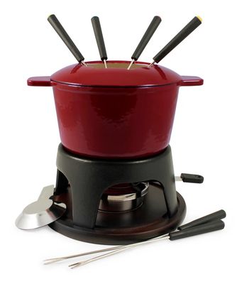 Ensemble de fondue de fonte émaillée 12 mcx - Rouge cerise