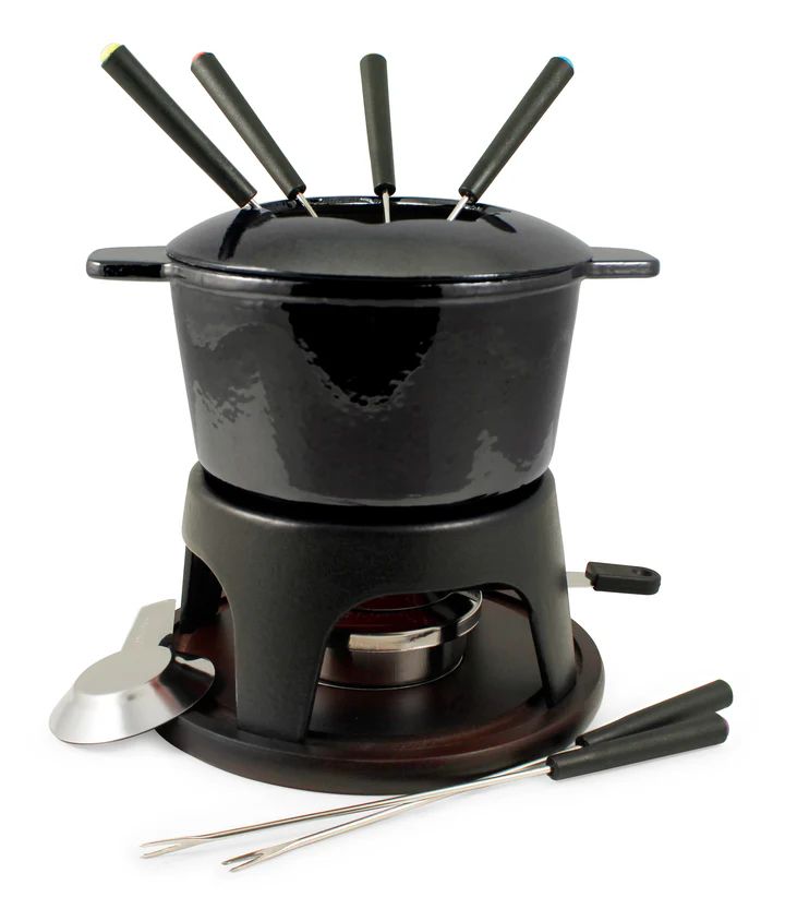 Ensemble de fondue de fonte émaillée 12 mcx - Noir métallisé
